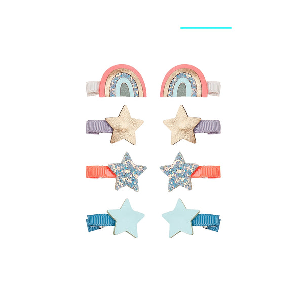 Mimi & Lula - 8 Hair Clips - Mini Over the Rainbow Doodle