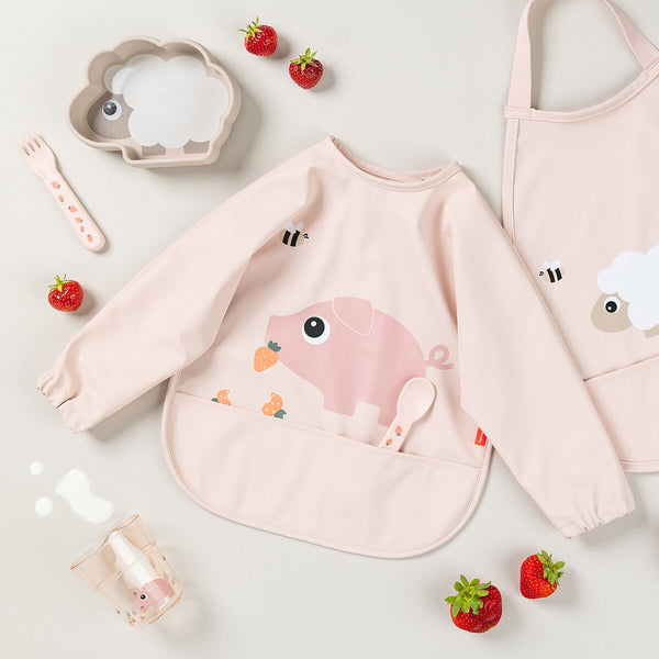 Done by deer -  Sleeved pocket bib Tiny farm Powder