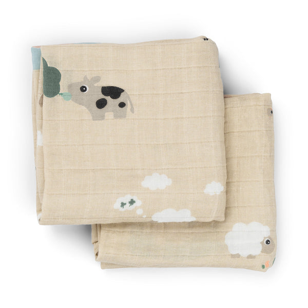 Done by deer -  Burp cloth 2-pack Tiny farm Sand