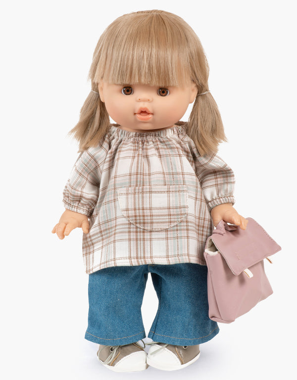 MiniKane -  Girls' “Back to School” set with plaid blouse and dark blue denim pants